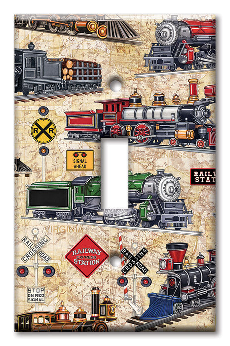 Decorative Printed OVERSIZED Switch Plate - Electrical Switch Cover JUMBO Wall Plate by Art Plates - Steam Locomotives (tan) - Image by Dan Morris