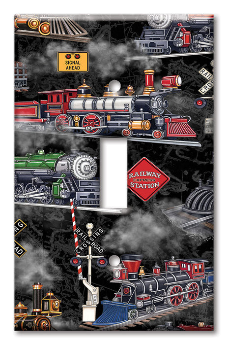 Decorative Printed OVERSIZED Switch Plate - Electrical Switch Cover JUMBO Wall Plate by Art Plates - Steam Locomotives (black) - Image by Dan Morris