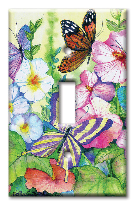 Decorative Printed OVERSIZED Switch Plate - Electrical Switch Cover JUMBO Wall Plate by Art Plates - Garden Butterflies