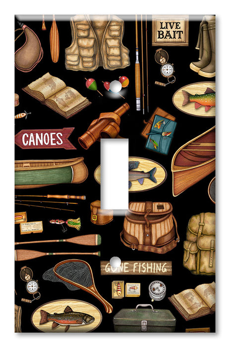 Decorative Printed OVERSIZED Switch Plate - Electrical Switch Cover JUMBO Wall Plate by Art Plates - Tackle and Gear - Image by Dan Morris