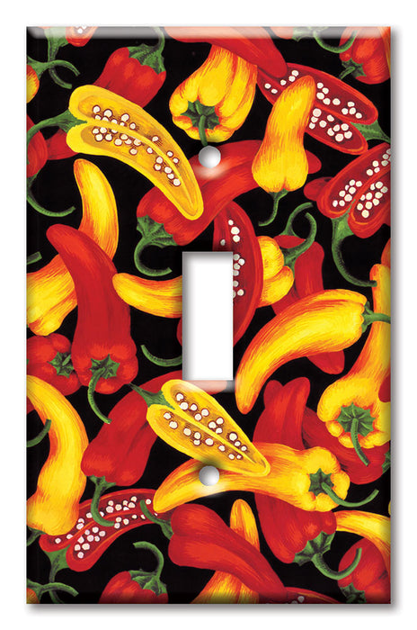 Decorative Printed OVERSIZED Switch Plate - Electrical Switch Cover JUMBO Wall Plate by Art Plates - Red and Yellow Peppers
