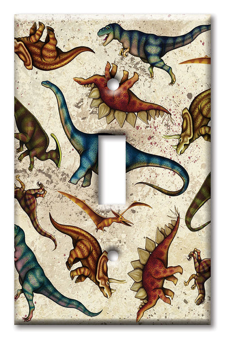 Decorative Printed OVERSIZED Switch Plate - Electrical Switch Cover JUMBO Wall Plate by Art Plates - Dinosaur Toss - Image by Dan Morris