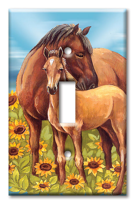 Decorative Printed OVERSIZED Switch Plate - Electrical Switch Cover JUMBO Wall Plate by Art Plates - Horses in Sunflowers