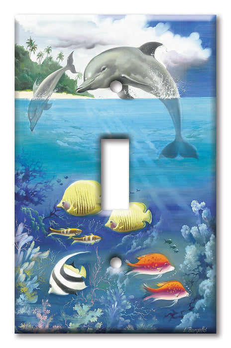 Decorative Printed OVERSIZED Switch Plate - Electrical Switch Cover JUMBO Wall Plate by Art Plates - Dolphin and Fish