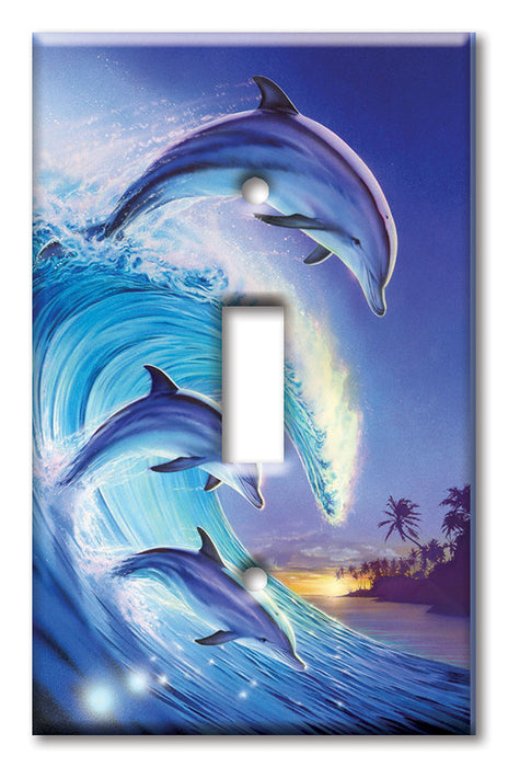 Decorative Printed OVERSIZED Switch Plate - Electrical Switch Cover JUMBO Wall Plate by Art Plates - Dolphins in the Wave