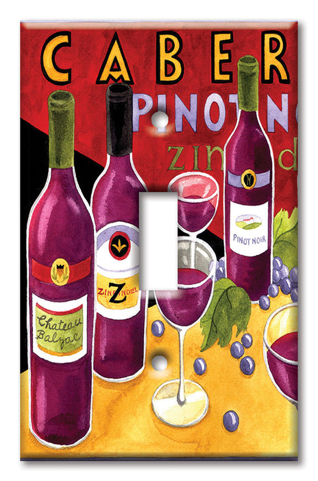 Decorative Printed OVERSIZED Switch Plate - Electrical Switch Cover JUMBO Wall Plate by Art Plates - Red Wines
