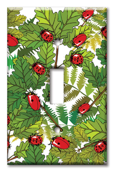 Decorative Printed OVERSIZED Switch Plate - Electrical Switch Cover JUMBO Wall Plate by Art Plates - Ladybugs and Leaves
