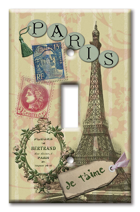 Decorative Printed OVERSIZED Switch Plate - Electrical Switch Cover JUMBO Wall Plate by Art Plates - Paris Je T'aime