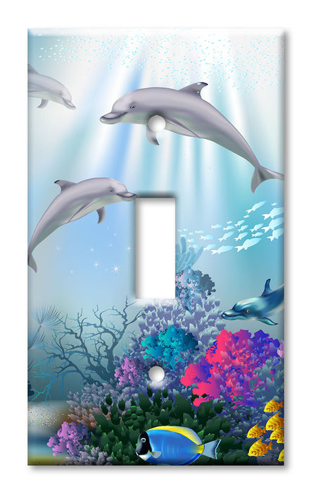 Decorative Printed OVERSIZED Switch Plate - Electrical Switch Cover JUMBO Wall Plate by Art Plates - Dolphins