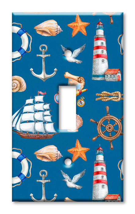Decorative Printed OVERSIZED Switch Plate - Electrical Switch Cover JUMBO Wall Plate by Art Plates - Nautical Seamless