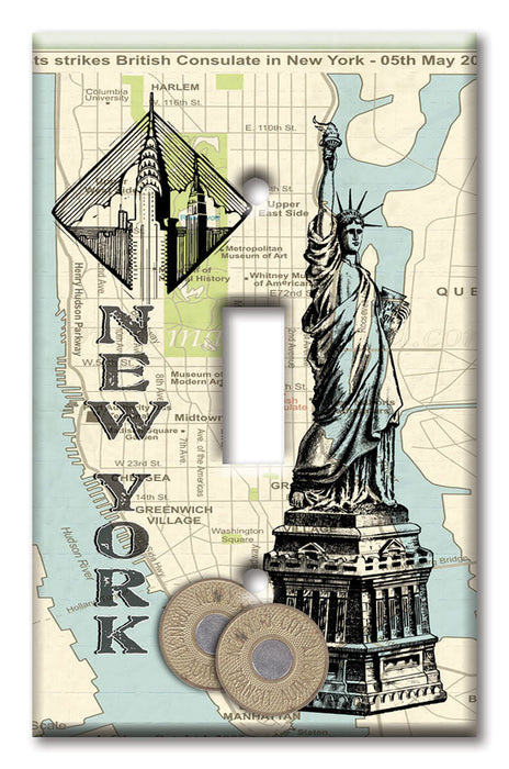 Decorative Printed OVERSIZED Switch Plate - Electrical Switch Cover JUMBO Wall Plate by Art Plates - New York II