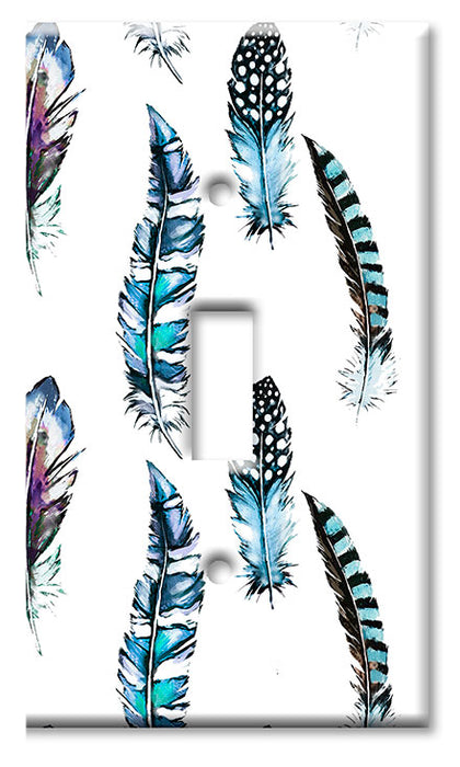 Decorative Printed OVERSIZED Switch Plate - Electrical Switch Cover JUMBO Wall Plate by Art Plates - Feathers II