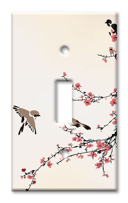 Decorative Printed OVERSIZED Switch Plate - Electrical Switch Cover JUMBO Wall Plate by Art Plates - Birds on a Cherry Blossom