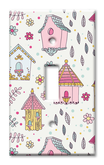 Decorative Printed OVERSIZED Switch Plate - Electrical Switch Cover JUMBO Wall Plate by Art Plates - Cute Bird Houses