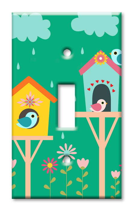 Decorative Printed OVERSIZED Switch Plate - Electrical Switch Cover JUMBO Wall Plate by Art Plates - Bird Houses in the Rain