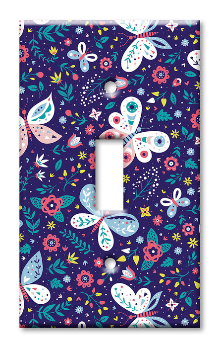 Decorative Printed OVERSIZED Switch Plate - Electrical Switch Cover JUMBO Wall Plate by Art Plates - Purple Seamless Butterflies
