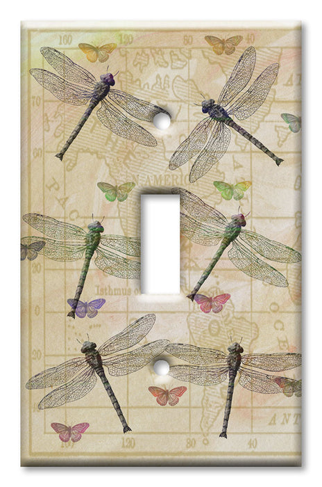 Decorative Printed OVERSIZED Switch Plate - Electrical Switch Cover JUMBO Wall Plate by Art Plates - Dragonflies and Butterflies