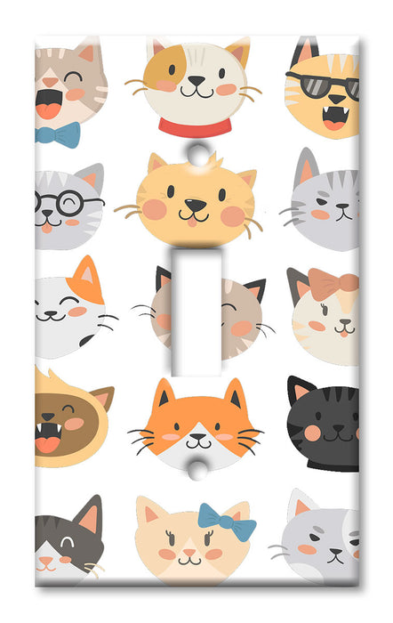 Decorative Printed Switch Plate - Electrical Switch Cover Wall Plate by Art Plates - Cute Cat Heads