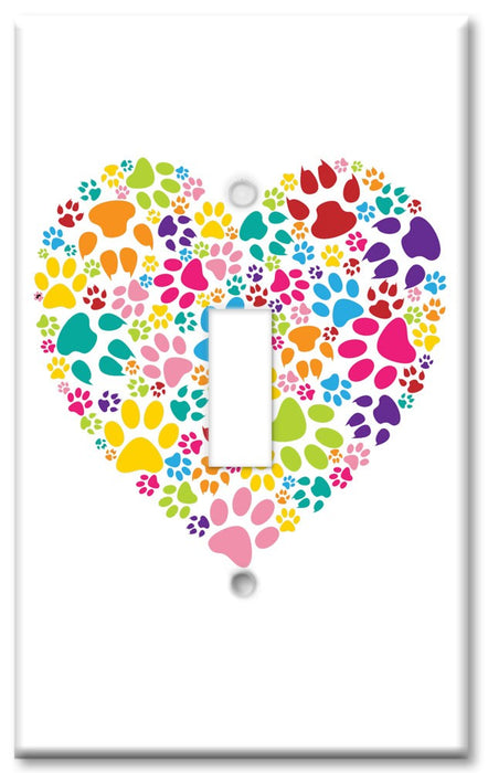 Decorative Printed Switch Plate - Electrical Switch Cover Wall Plate by Art Plates - Cat Paws Heart