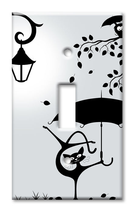Decorative Printed Switch Plate - Electrical Switch Cover Wall Plate by Art Plates - Cat with an Umbrella