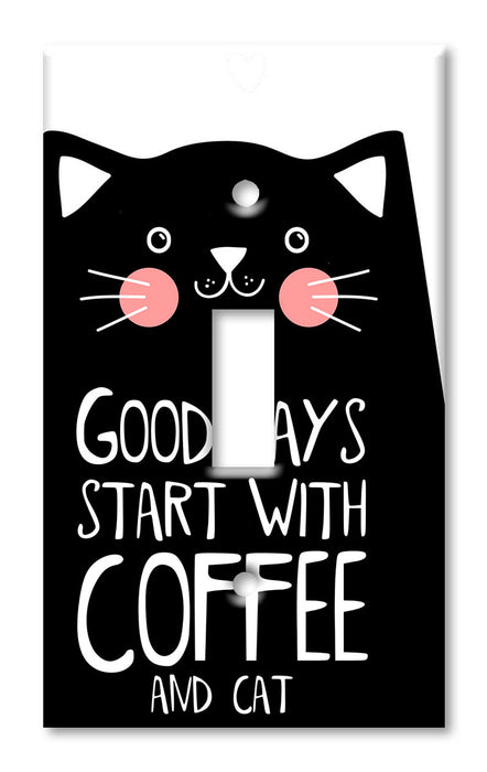 Decorative Printed Switch Plate - Electrical Switch Cover Wall Plate by Art Plates - Good Day starts with Coffee and Cats