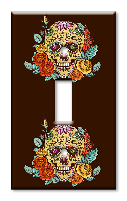 Decorative Printed OVERSIZED Switch Plate - Electrical Switch Cover JUMBO Wall Plate by Art Plates - Skull and Flowers