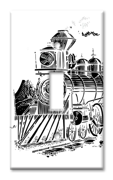 Decorative Printed OVERSIZED Switch Plate - Electrical Switch Cover JUMBO Wall Plate by Art Plates - Old Steam Train Black and White