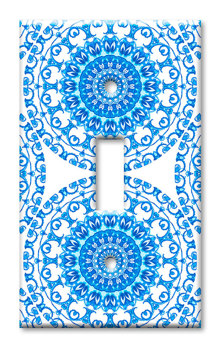 Decorative Printed Switch Plate - Electrical Switch Cover Wall Plate by Art Plates - Blue Ceramic Tile