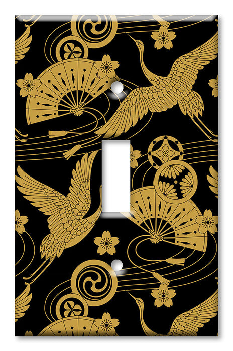 Decorative Printed Switch Plate - Electrical Switch Cover Wall Plate by Art Plates - Black and Gold Crane