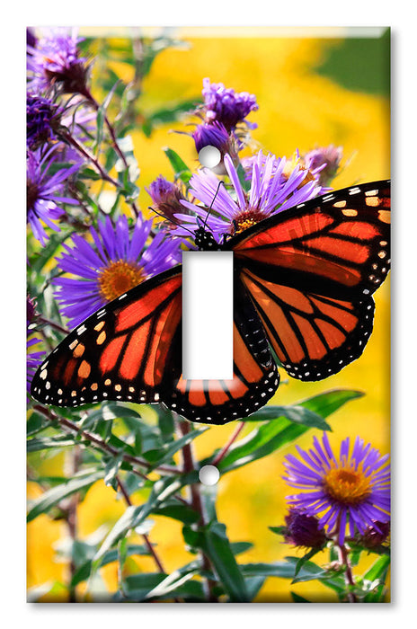 Decorative Printed Switch Plate - Electrical Switch Cover Wall Plate by Art Plates - Monarch Butterfly on Purple Flower
