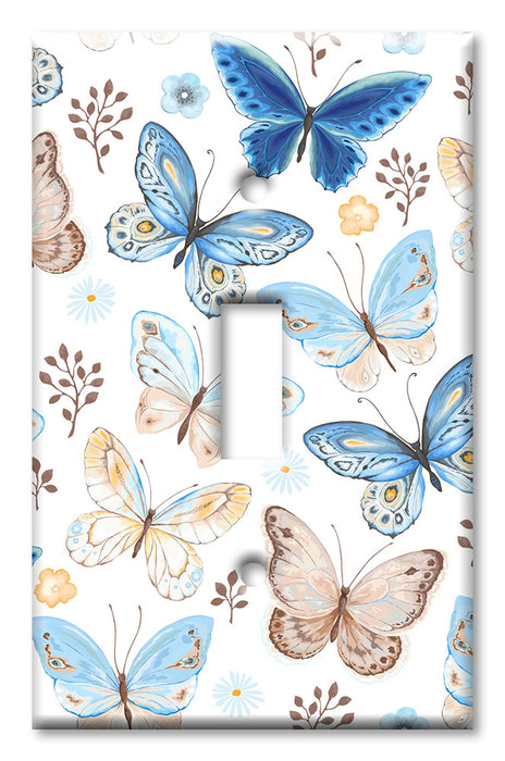 Decorative Printed Switch Plate - Electrical Switch Cover Wall Plate by Art Plates - Blue and Tan Butterfly Toss