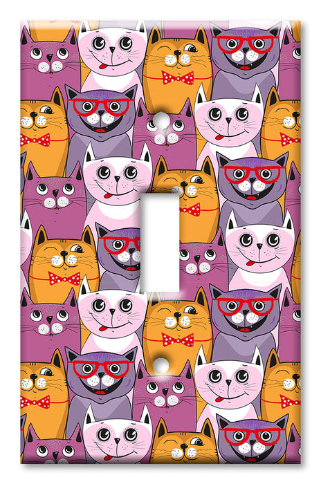 Decorative Printed Switch Plate - Electrical Switch Cover Wall Plate by Art Plates - Pink, Purple and Orange Cats