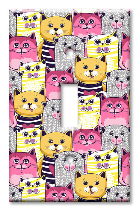 Decorative Printed Switch Plate - Electrical Switch Cover Wall Plate by Art Plates - Pink, Yellow and Gray Cat Toss
