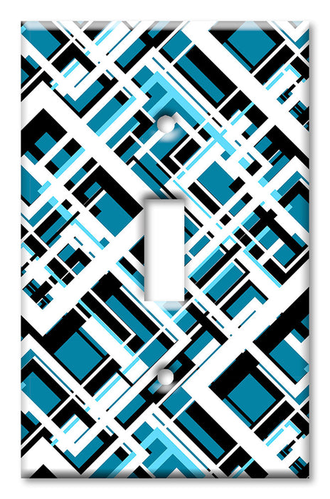 Decorative Printed Switch Plate - Electrical Switch Cover Wall Plate by Art Plates - Blue, Black, and White Triangles