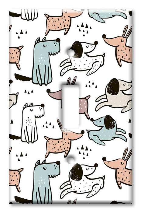 Decorative Printed Switch Plate - Electrical Switch Cover Wall Plate by Art Plates - Blue, Orange and Pink Dog Toss
