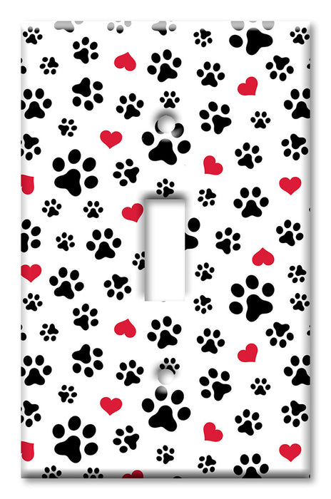 Decorative Printed Switch Plate - Electrical Switch Cover Wall Plate by Art Plates - Dog Paws and Hearts Toss