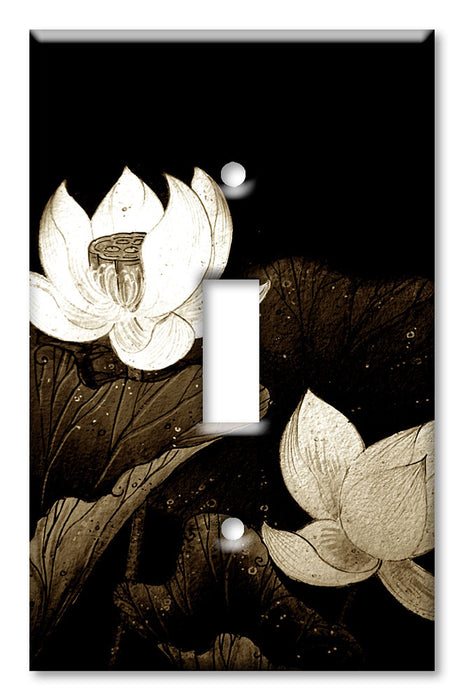 Decorative Printed Switch Plate - Electrical Switch Cover Wall Plate by Art Plates - Black and White Flowers