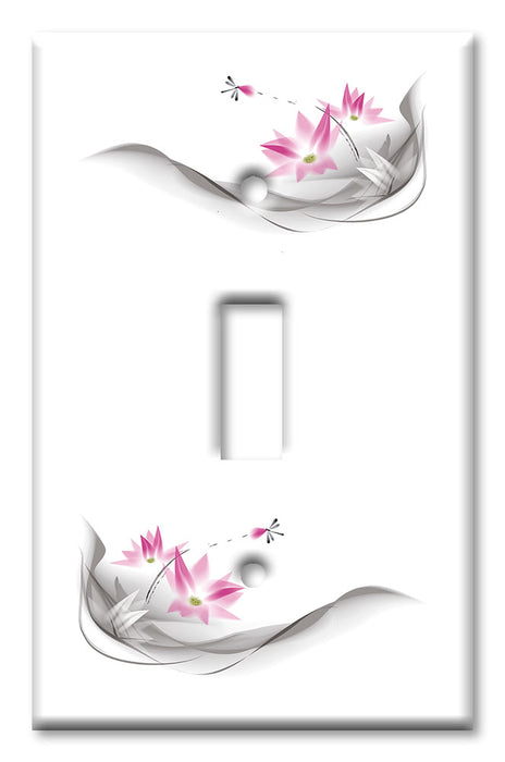 Decorative Printed Switch Plate - Electrical Switch Cover Wall Plate by Art Plates - Pink Flowers and Dragonfly