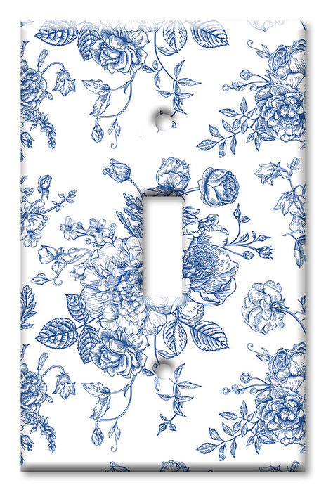 Decorative Printed Switch Plate - Electrical Switch Cover Wall Plate by Art Plates - Blue Flower Line Art