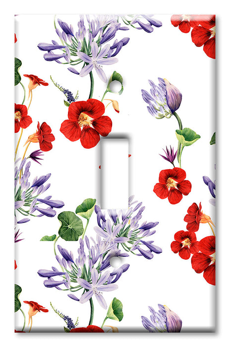 Decorative Printed Switch Plate - Electrical Switch Cover Wall Plate by Art Plates - Red and Purple Flowers