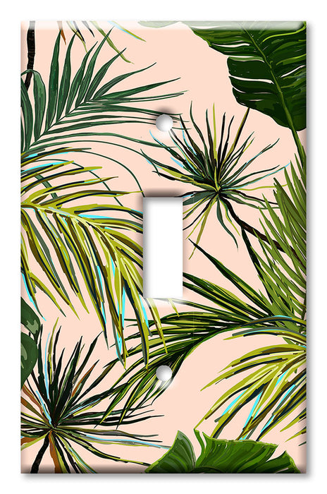 Decorative Printed Switch Plate - Electrical Switch Cover Wall Plate by Art Plates - Palm Fronds with Tan Background