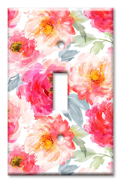Decorative Printed OVERSIZED Switch Plate - Electrical Switch Cover JUMBO Wall Plate by Art Plates - Pink Rose Watercolors