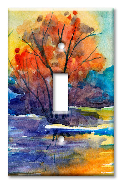 Decorative Printed OVERSIZED Switch Plate - Electrical Switch Cover JUMBO Wall Plate by Art Plates - River Watercolor Painting