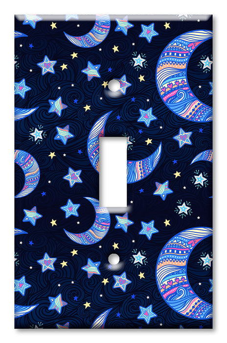 Decorative Printed OVERSIZED Switch Plate - Electrical Switch Cover JUMBO Wall Plate by Art Plates - Colorful Crescent Moons