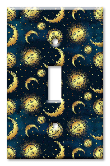 Decorative Printed Switch Plate - Electrical Switch Cover Wall Plate by Art Plates - Golden Moon and Suns