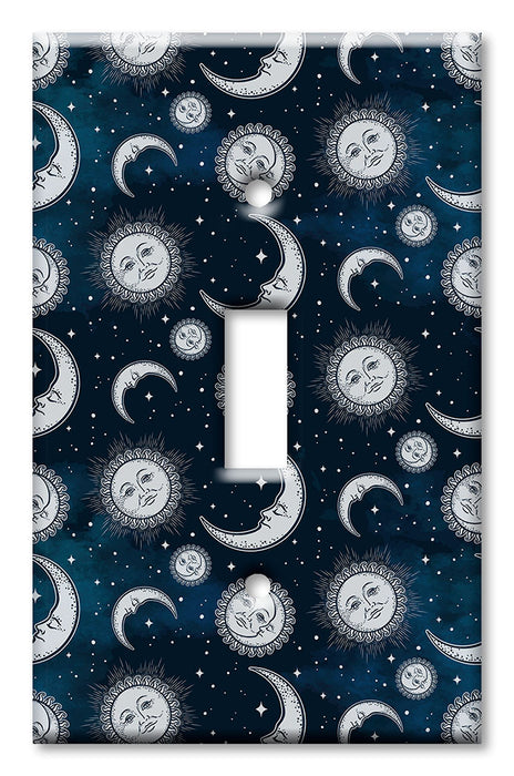 Decorative Printed Switch Plate - Electrical Switch Cover Wall Plate by Art Plates - Gray Moon and Suns