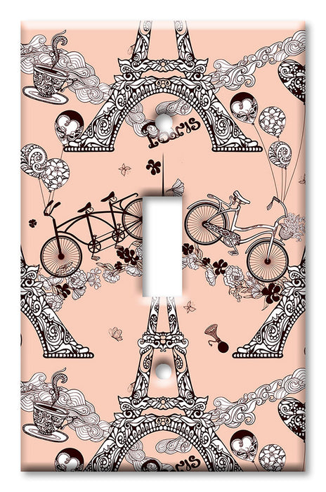 Decorative Printed Switch Plate - Electrical Switch Cover Wall Plate by Art Plates - Eiffel Tower with Bicycles