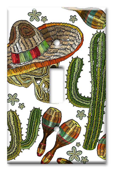 Decorative Printed Switch Plate - Electrical Switch Cover Wall Plate by Art Plates - Skulls and Cactus White Background