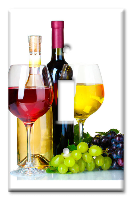 Decorative Printed Switch Plate - Electrical Switch Cover Wall Plate by Art Plates - Red and White Wine on White Background