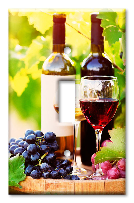 Decorative Printed Switch Plate - Electrical Switch Cover Wall Plate by Art Plates - Red and White Wine and Grape Leaves